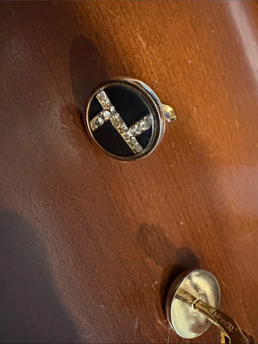 Gold Tone Black Round Cufflinks